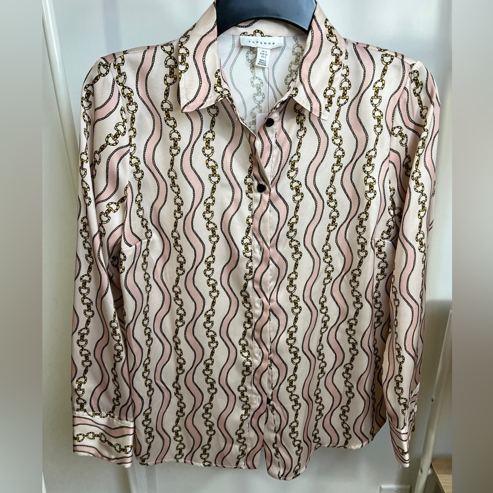 Topshop printed pink blouse, size 0